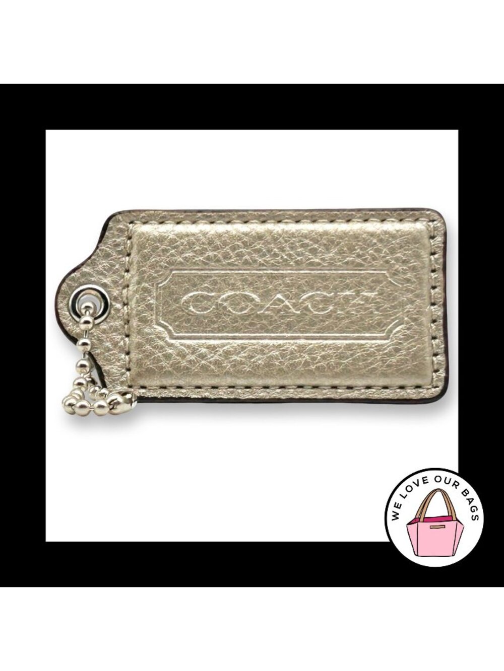 COACH HANG TAG 3" Light Gold Bag Charm Keychain Fob Pebbled Leather X-Large